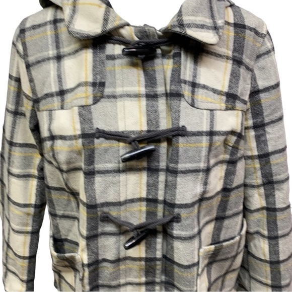 Old Navy Plaid Hooded Tiger Tooth Buttons Wool Jacket - Picture 2 of 8